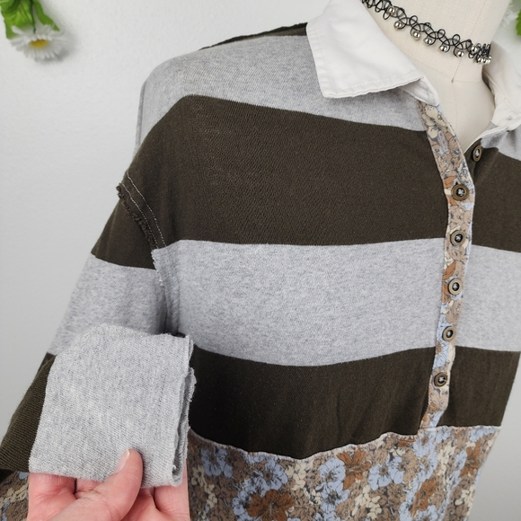 We The Free P+S Eloise Striped Multicolor Women's Polo Boho Top - Picture 4 of 8